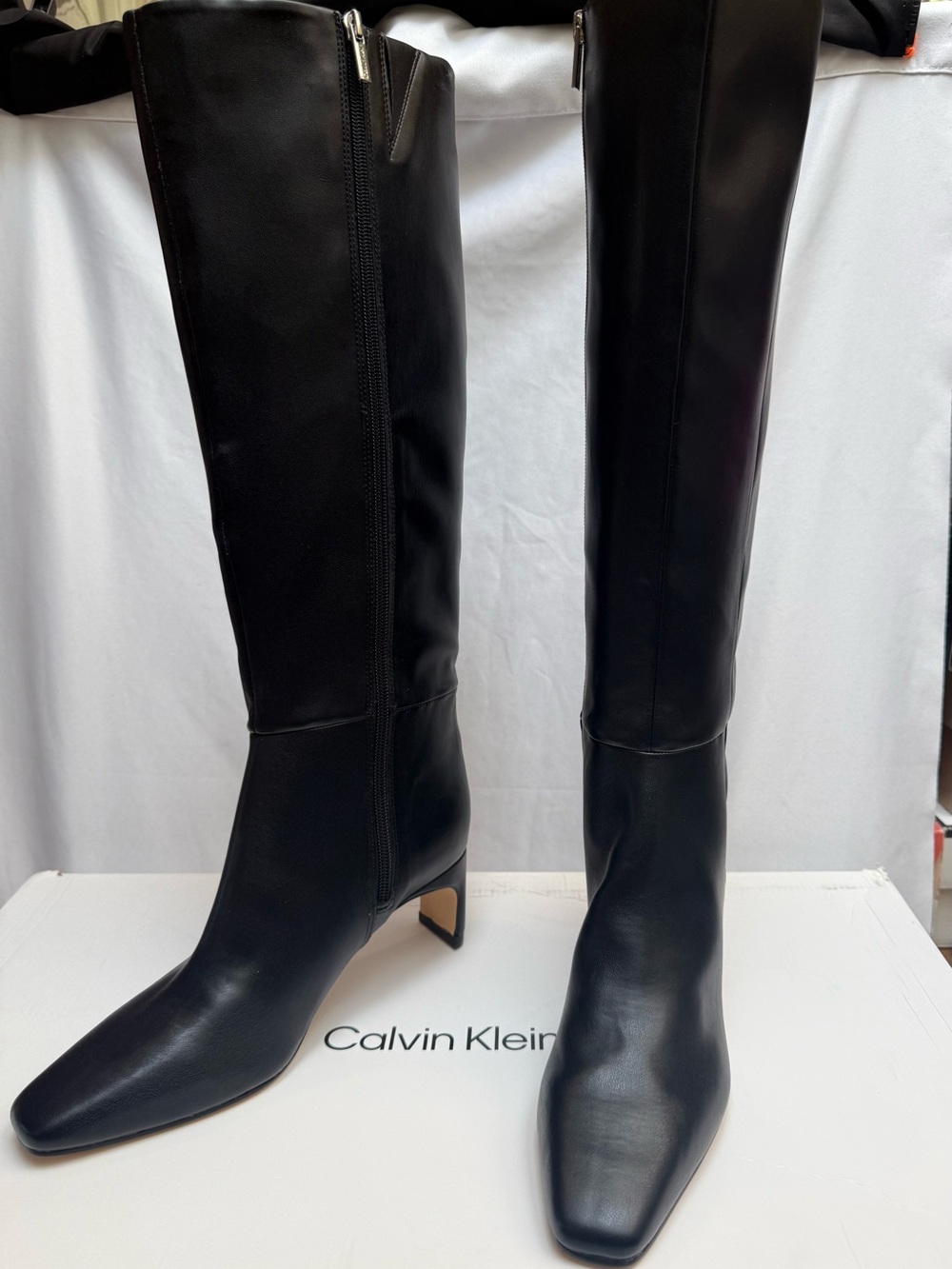 NEW Calvin Klein Women Caterine Tall Square Toe Boots Black Size 7.5 Retail $239